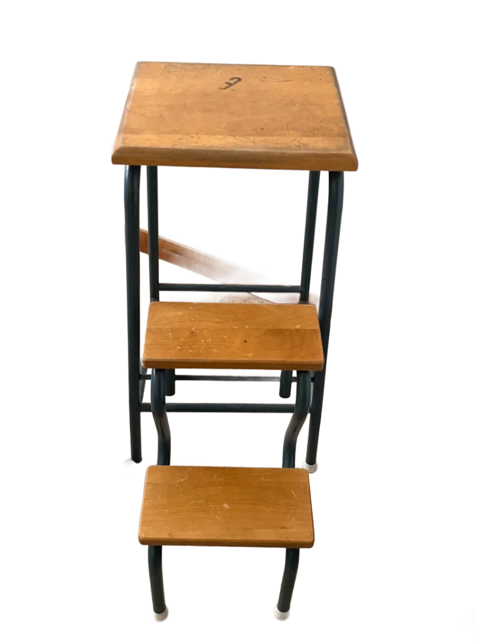 Vintage köksstege/bibliotekspall i trä och metall