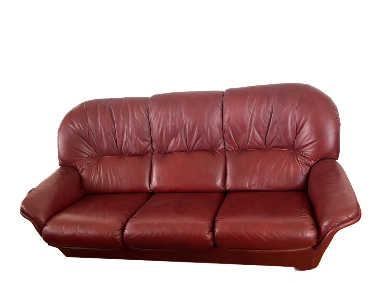 Soffgrupp i rött läder (3-sits soffa och 2 fåtöljer)