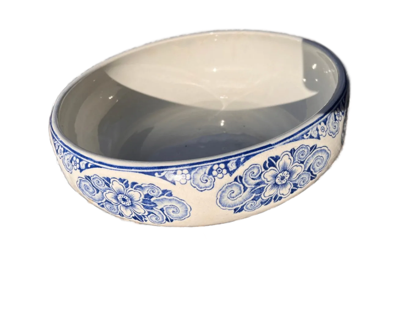 Rörstrand 'Astrid' tvättfat, blåvitt mönster, ca 37 cm diameter.