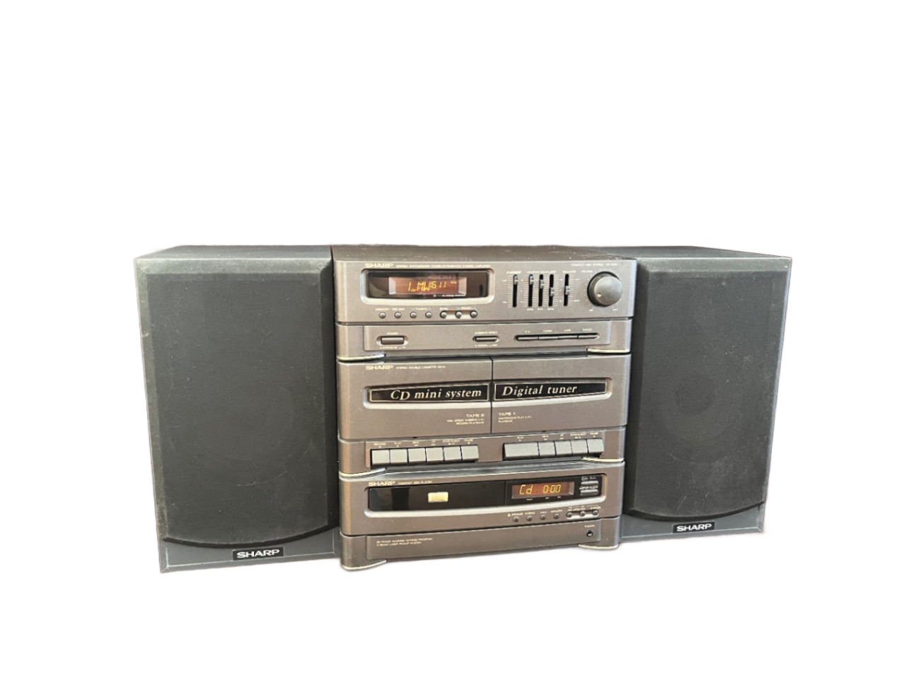 Sharp CD mini system med digital tuner och dubbla kassettdäck